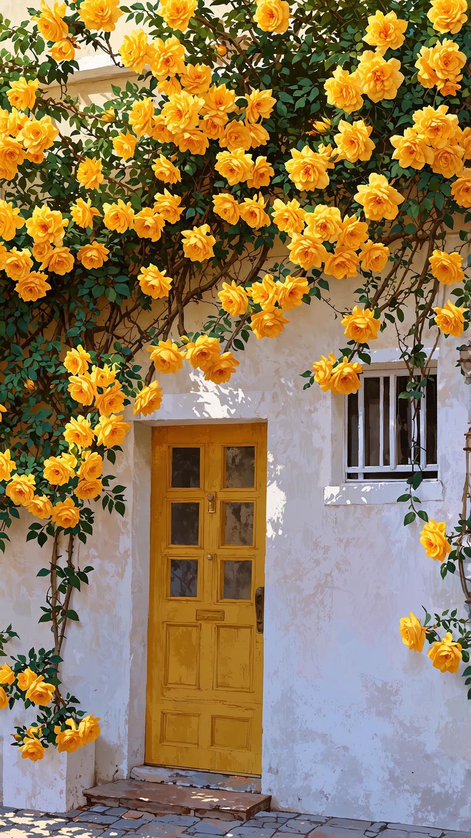24 Aesthetic iPhone Wallpapers: Dreamy Sky, Anime & Nature Backgrounds (Free HD Download) 1 yellow-roses-white-wall-door-wallpaper