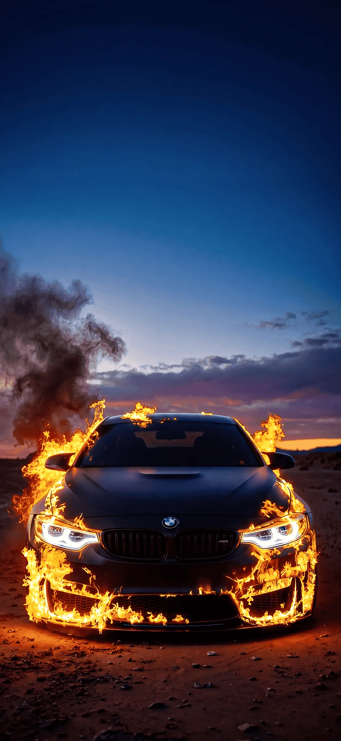BMW M4 iPhone Wallpapers: High-Resolution 4K Backgrounds 2 black-bmw-m4-f82-engulfed-in-flames-sunset-desert-iphone-wallpaper