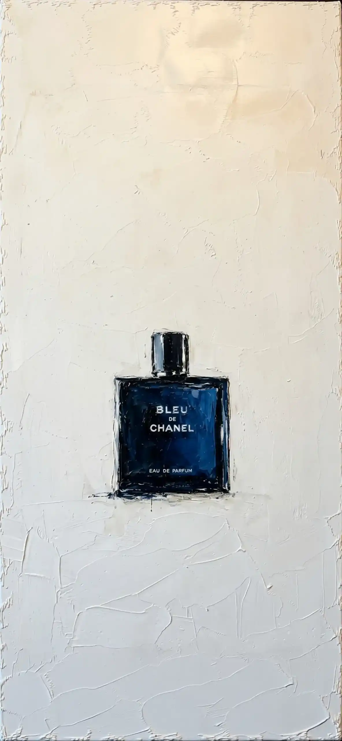 Luxury Impasto iPhone Wallpapers 4K | Textured Oil Paint Lock Screens 3 bleu-de-chanel-perfume-bottle-minimalist-impasto-wallpaper