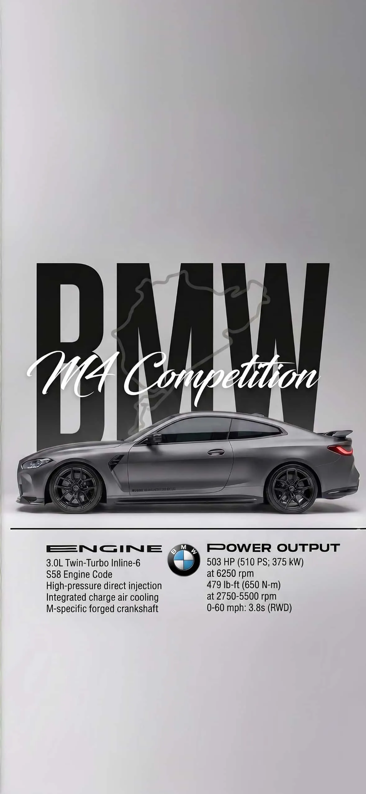 BMW M4 iPhone Wallpapers: High-Resolution 4K Backgrounds 6 bmw-m4-competition-s58-engine-specs-poster-iphone-wallpaper