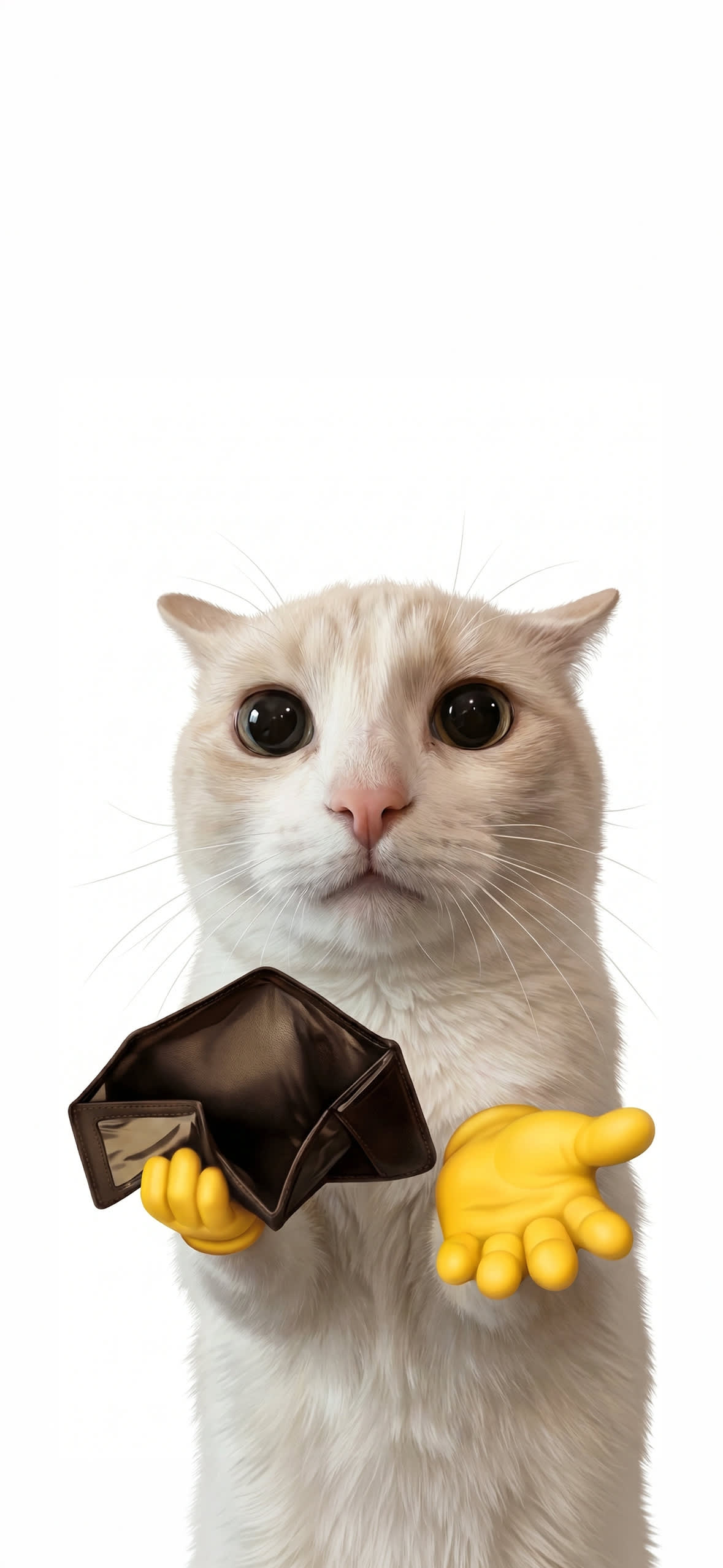 15+ 4K Cat iPhone Wallpapers for Lock Screen & Home Screen 2 broke-cat-empty-wallet-emoji-hands-white-background-iphone-wallpaper