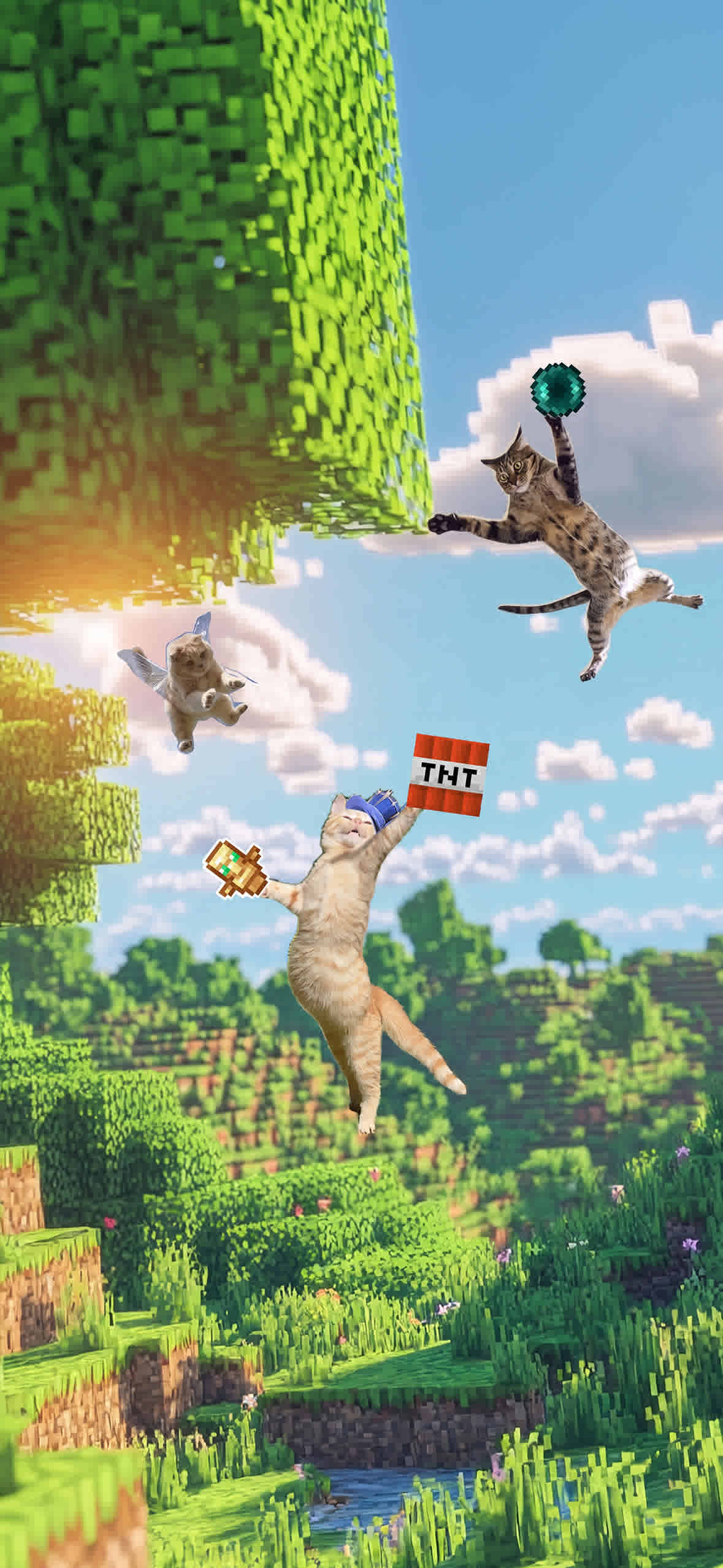 15+ 4K Cat iPhone Wallpapers for Lock Screen & Home Screen 4 cats-skydiving-minecraft-tnt-ender-pearl-totem-iphone-wallpaper