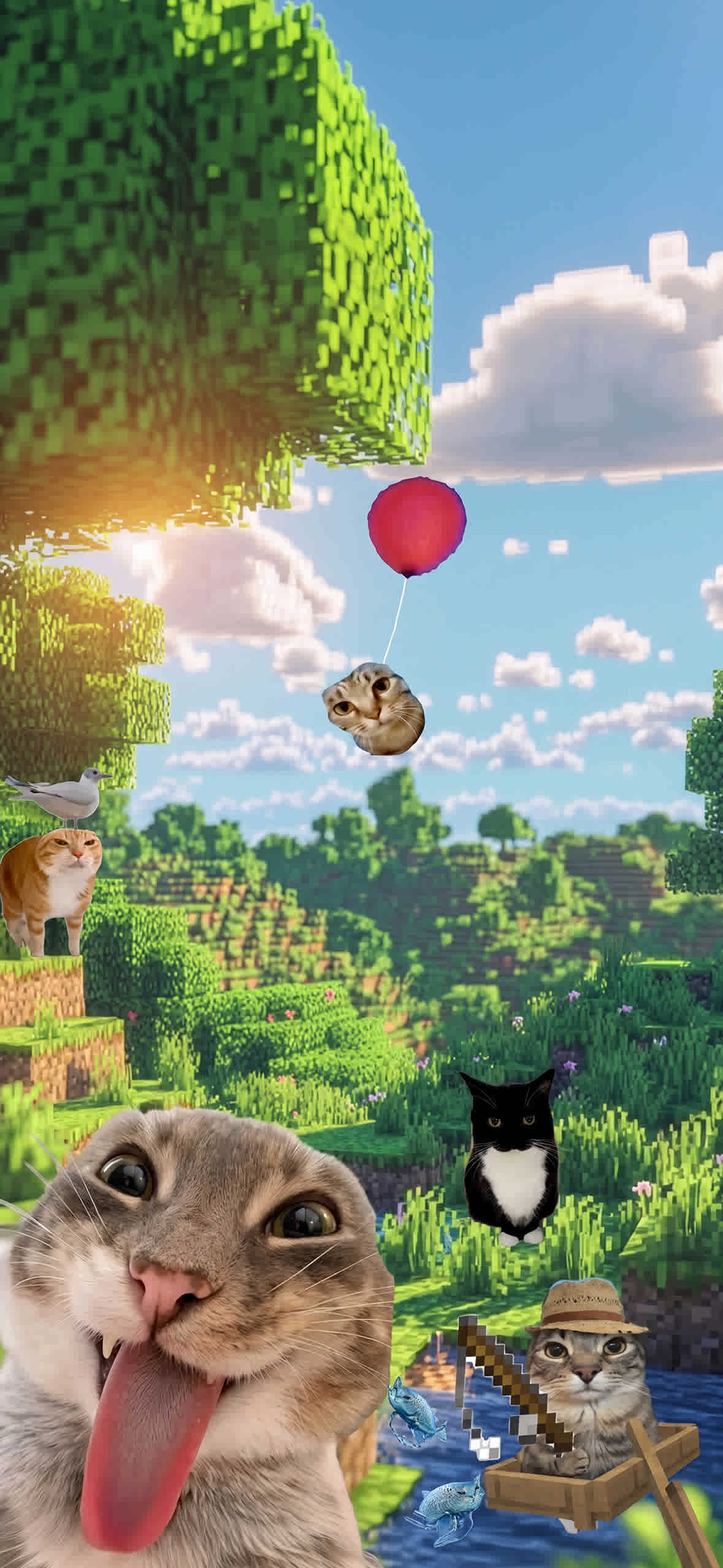 15+ 4K Cat iPhone Wallpapers for Lock Screen & Home Screen 10 funny-cats-minecraft-landscape-fishing-boat-iphone-wallpaper