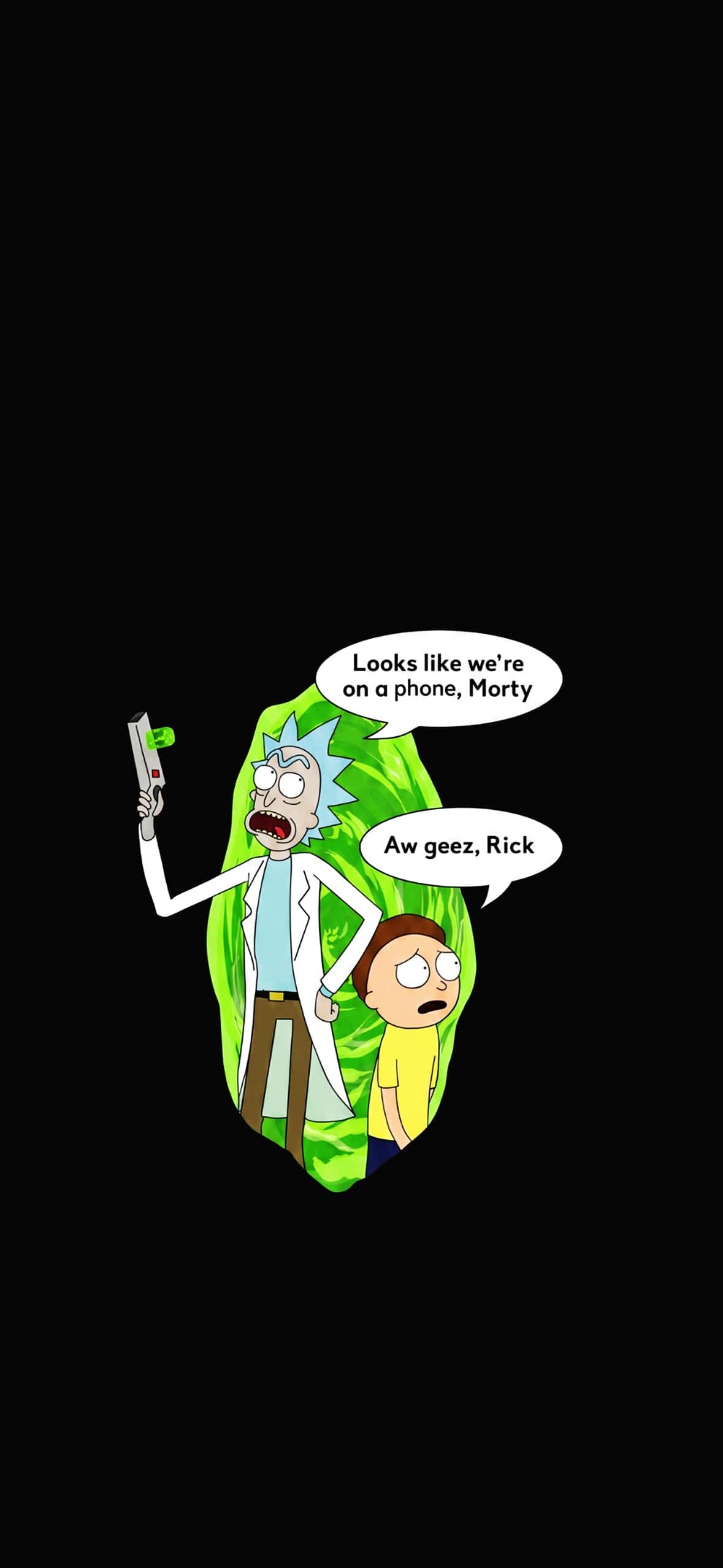 Best Rick and Morty Wallpapers for iPhone Lock Screen (4K HD) 1 looks-like-were-on-a-phone-morty-green-portal-speech-bubble-iphone-wallpaper