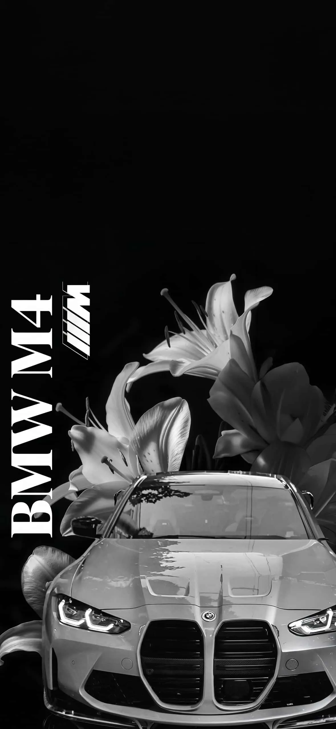 BMW M4 iPhone Wallpapers: High-Resolution 4K Backgrounds 17 monochrome-bmw-m4-white-lily-flowers-artistic-iphone-wallpaper