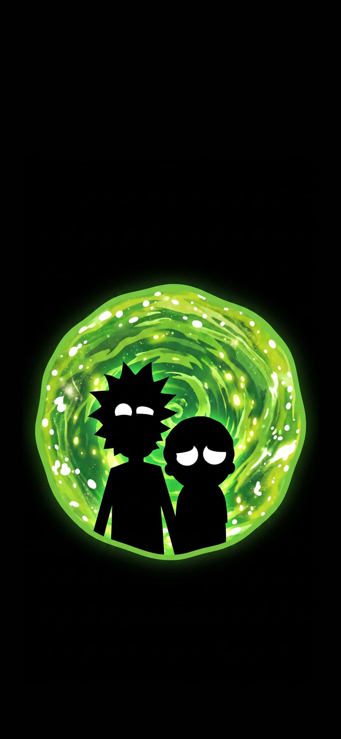Best Rick and Morty Wallpapers for iPhone Lock Screen (4K HD) 4 rick-and-morty-glowing-green-portal-silhouette-black-iphone-wallpaper