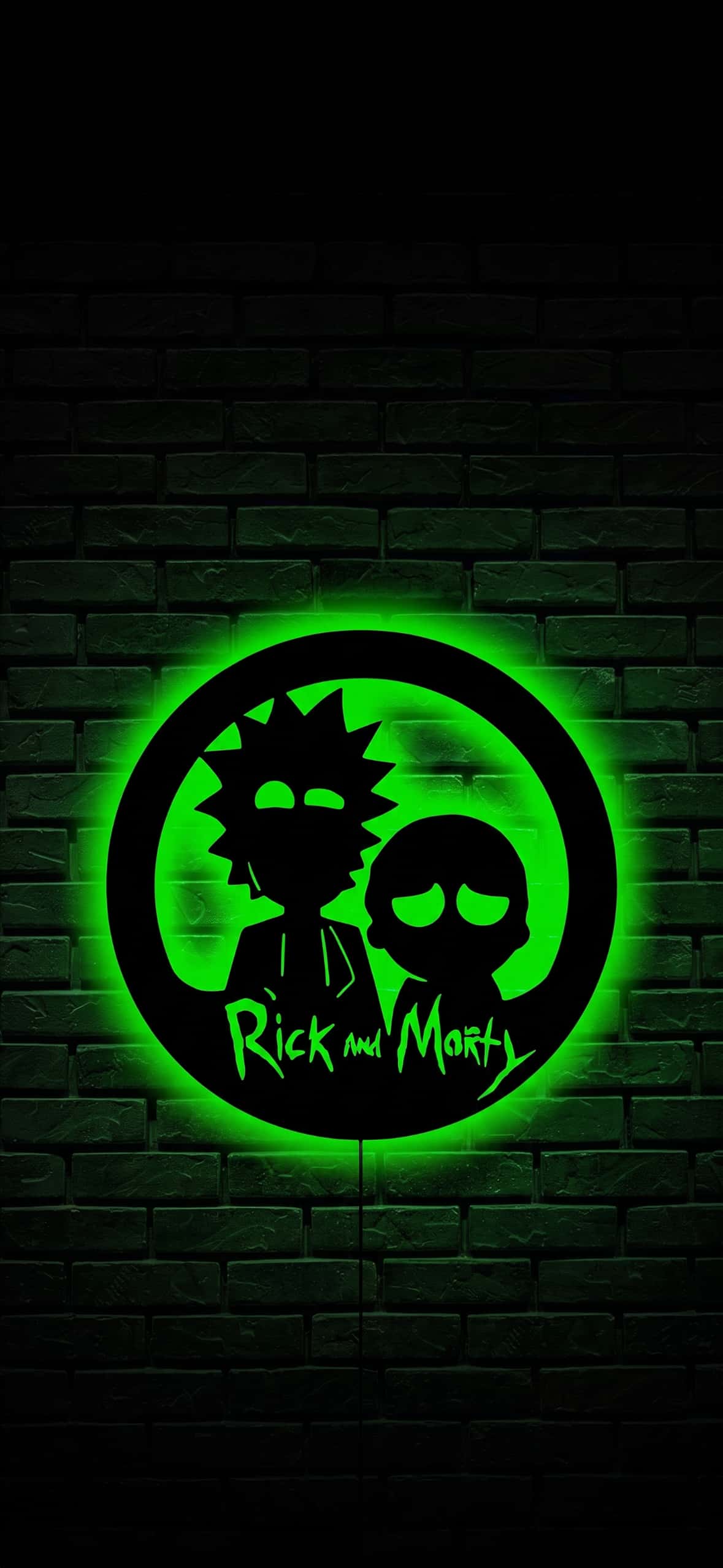 Best Rick and Morty Wallpapers for iPhone Lock Screen (4K HD) 5 rick-and-morty-green-neon-sign-black-brick-wall-iphone-wallpaper