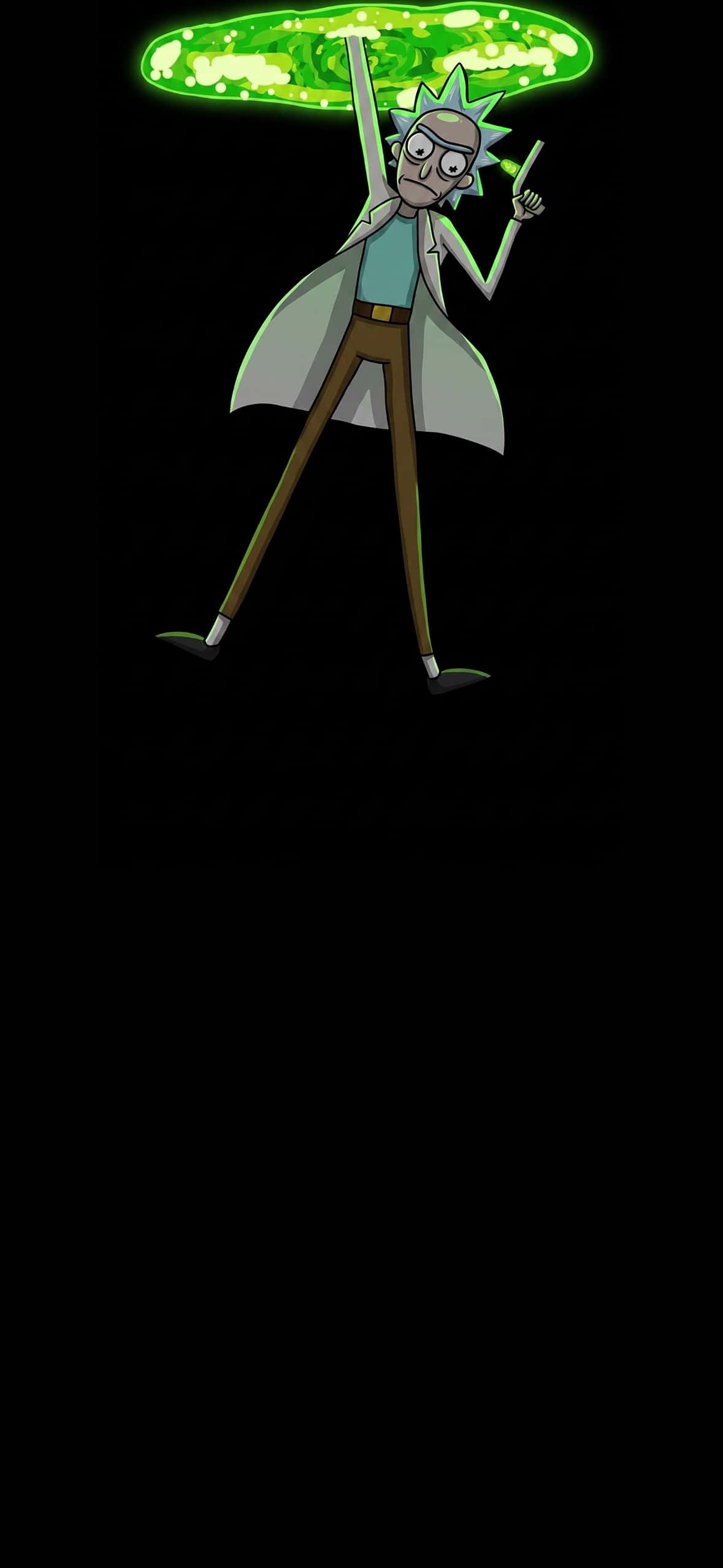 Best Rick and Morty Wallpapers for iPhone Lock Screen (4K HD) 11 rick-sanchez-opening-green-portal-above-head-black-iphone-wallpaper