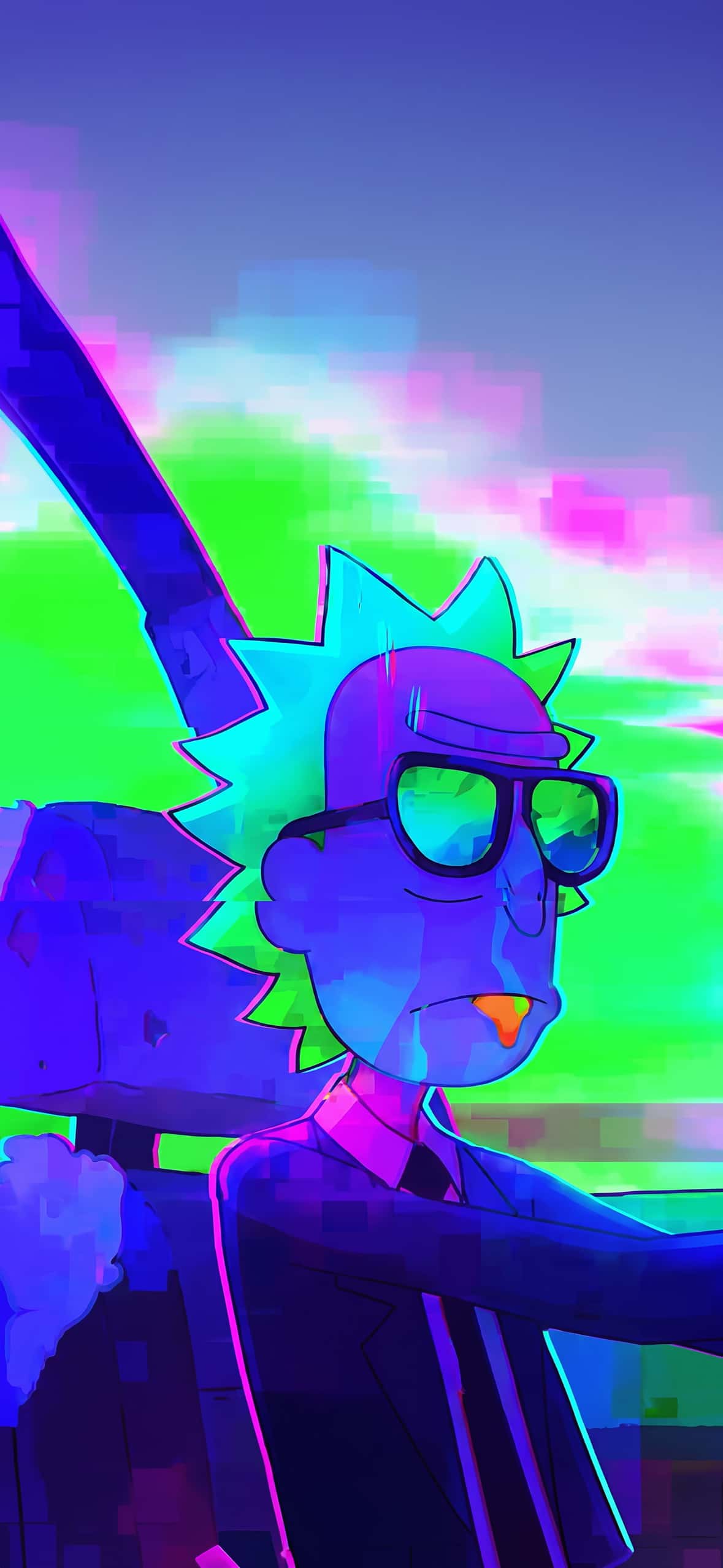Best Rick and Morty Wallpapers for iPhone Lock Screen (4K HD) 12 rick-sanchez-synthwave-glitch-art-sunglasses-iphone-wallpaper