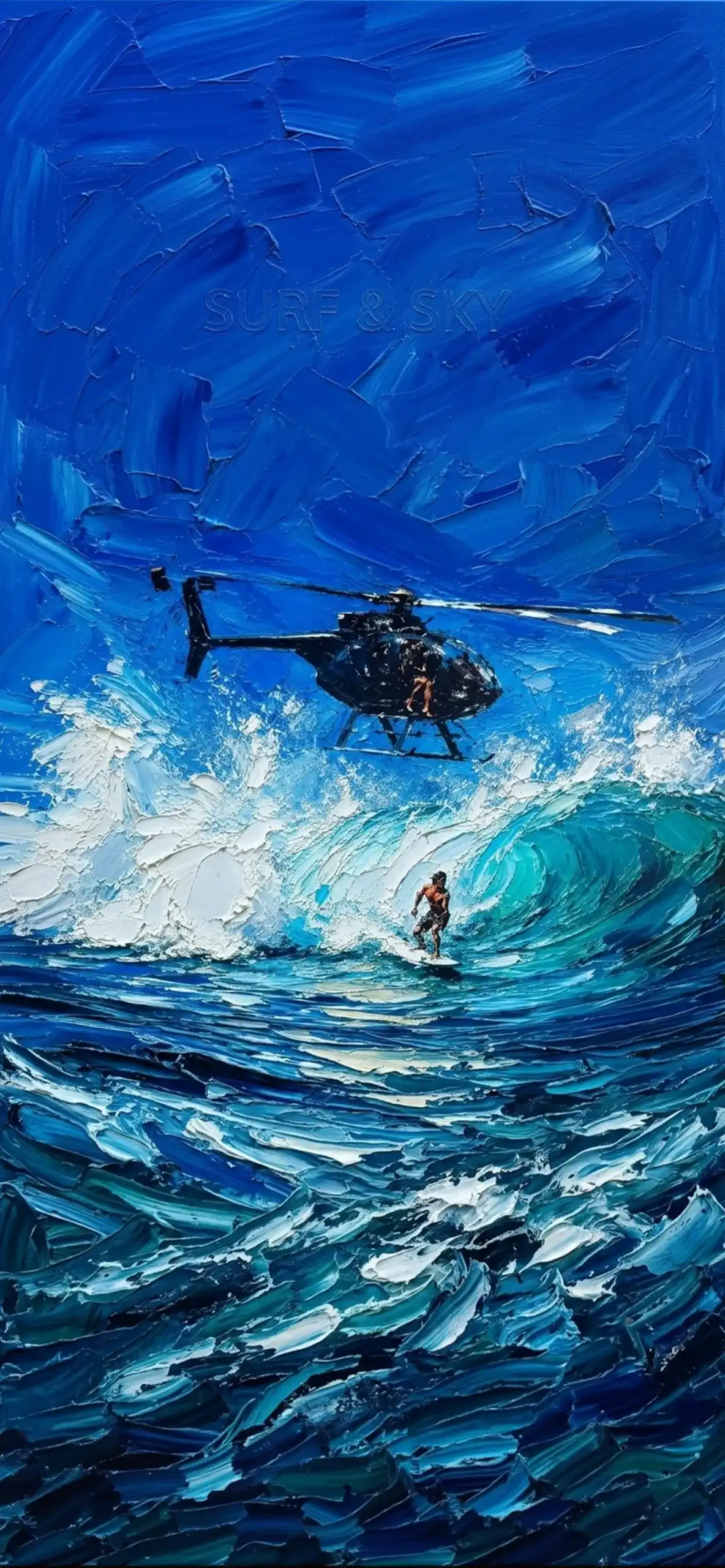 Luxury Impasto iPhone Wallpapers 4K | Textured Oil Paint Lock Screens 15 surfer-barrel-wave-black-helicopter-ocean-impasto-wallpaper