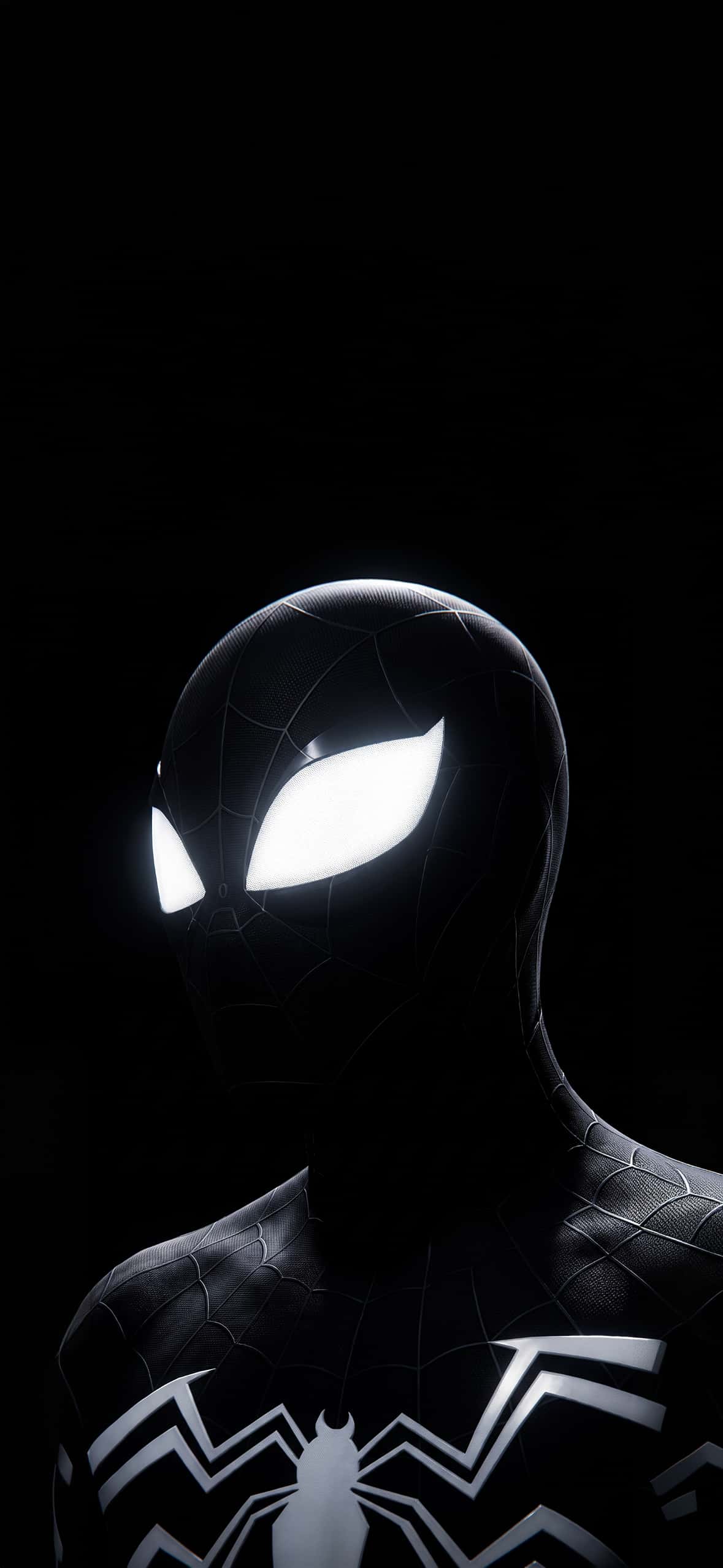 Spider-Man Pure Black AMOLED Wallpapers for iPhone | OLED 4K 9 symbiote-black-suit-spider-man-glowing-eyes-iphone-wallpaper
