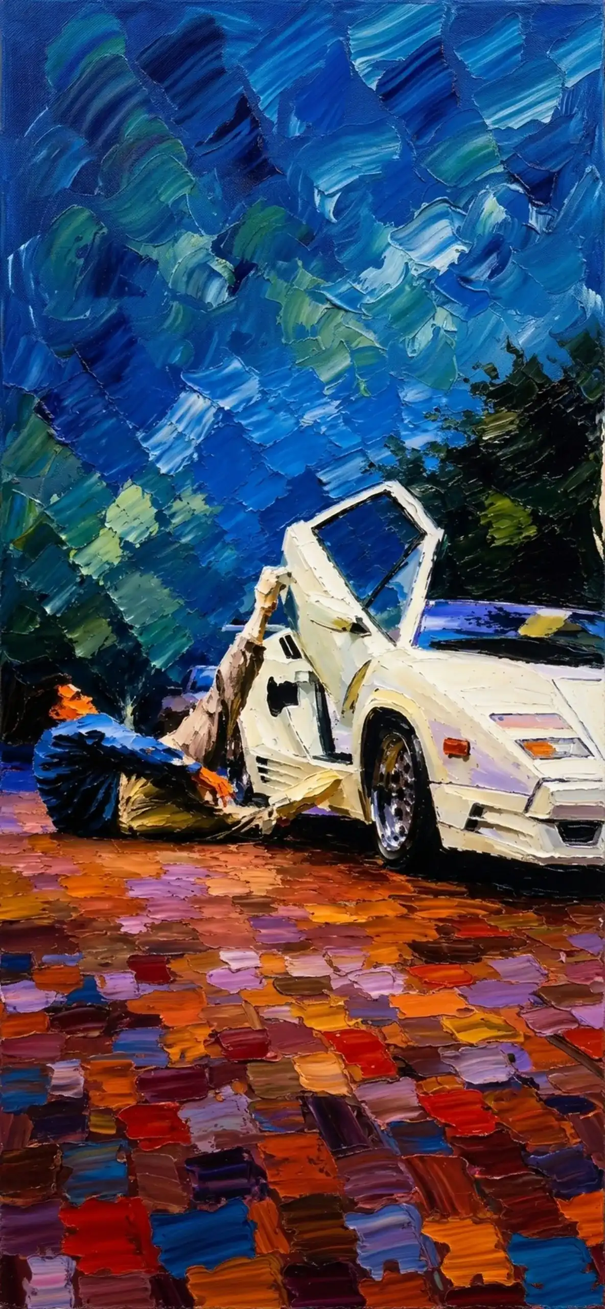 Luxury Impasto iPhone Wallpapers 4K | Textured Oil Paint Lock Screens 17 wolf-of-wall-street-white-lamborghini-countach-impasto-wallpaper