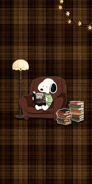 cozy-snoopy-reading-in-chair-plaid-iphone-wallpaper