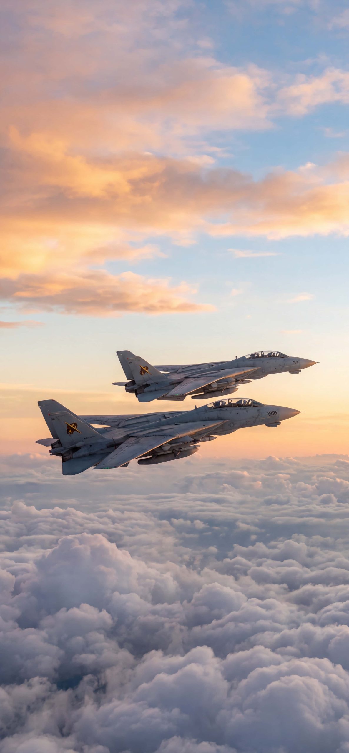 Fighter Jet iPhone Wallpapers 4K | Military Aviation HD Backgrounds 3 f-14-tomcat-pair-flying-sunset-clouds-wallpaper
