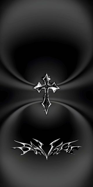 Metallic silver gothic cross emblem centered over a dark black background with sharp tribal graphic text reading Savage.