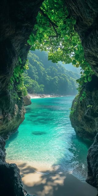 tropical-cave-ocean-view-beach-iphone-wallpaper