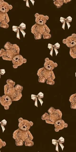 vintage-brown-teddy-bears-satin-bows-iphone-wallpaper