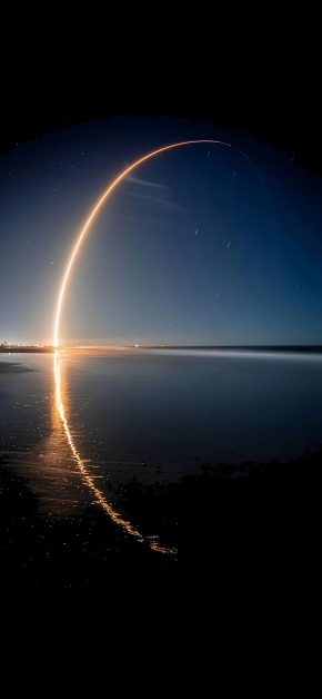 Long exposure photograph of the SpaceX Starlink launch