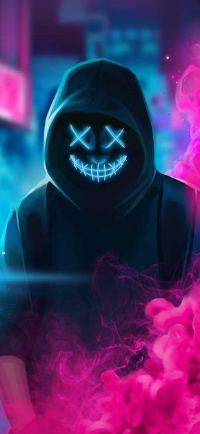 Neon Masked Hoodie Guy Smoke