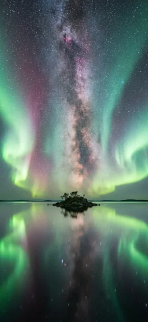 iphone-wallpaper-aurora-milky-way-island-lake-reflection