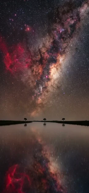 iphone-wallpaper-colorful-milky-way-three-trees-lake