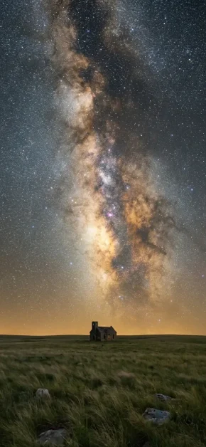 iphone-wallpaper-milky-way-lone-church-golden-sky