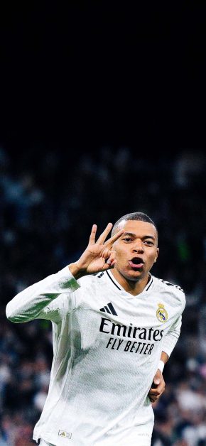 Kylian Mbappé Wallpapers: Best 4K & OLED iPhone Backgrounds 15 mbappe-real-madrid-white-kit-hat-trick-celebration-wallpaper-iphone