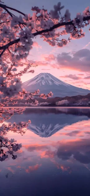 8K Wallpapers: Free Ultra HD 8K iPad & iPhone Backgrounds 15 mount-fuji-cherry-blossoms-lake-reflection-sunset-wallpaper