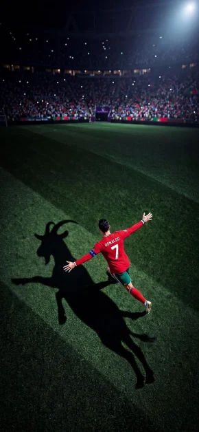 Cristiano Ronaldo World Cup iPhone Wallpapers | 4K & HD 3 ronaldo-goat-shadow-portugal-7-arms-wide-open-pitch-night-edit-wallpaper